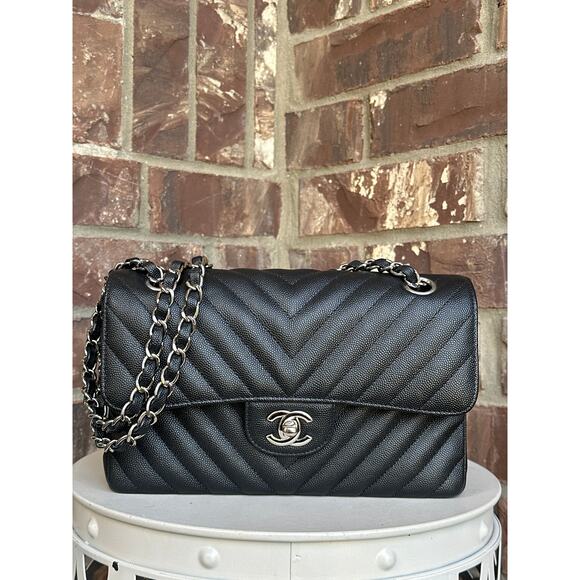 CHANEL Handbags - Chanel Classic Double Flap Bag Chevron Caviar Small 33324